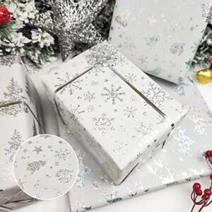 LDGOOAEL Christmas Wrapping Paper Roll with Cut Lines on Reverse - Metallic Silver foil for Holiday, Chistmas, Birthday, Wedding, Baby Shower - 4 Roll - 30Inch X 10Feet Per Roll