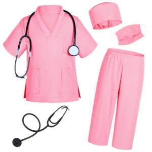 TOGROP Doctor costume for kids scrubs pants with accessories set toddler children cosplay 5T-6T pink