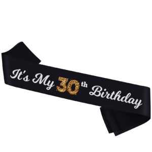 It’s My 30th Birthday Sash, Black Sash with Foil- Cheer to 30th Birthday Sash- Happy 30th Birthday Accessories for Man and Woman