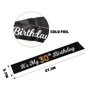 It’s My 30th Birthday Sash, Black Sash with Foil- Cheer to 30th Birthday Sash- Happy 30th Birthday Accessories for Man and Woman