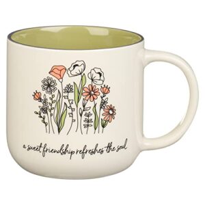 christian art gifts sage green floral ceramic coffee mug – 15 oz. microwave and dishwasher-safe inspirational scripture coffee and tea mug for friends with bible verse: sweet friendship –proverbs 27:9