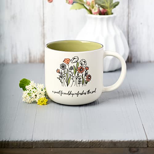 Christian Art Gifts Sage Green Floral Ceramic Coffee Mug – 15 oz. Microwave and Dishwasher-safe Inspirational Scripture Coffee and Tea Mug for Friends with Bible Verse: Sweet Friendship –Proverbs 27:9