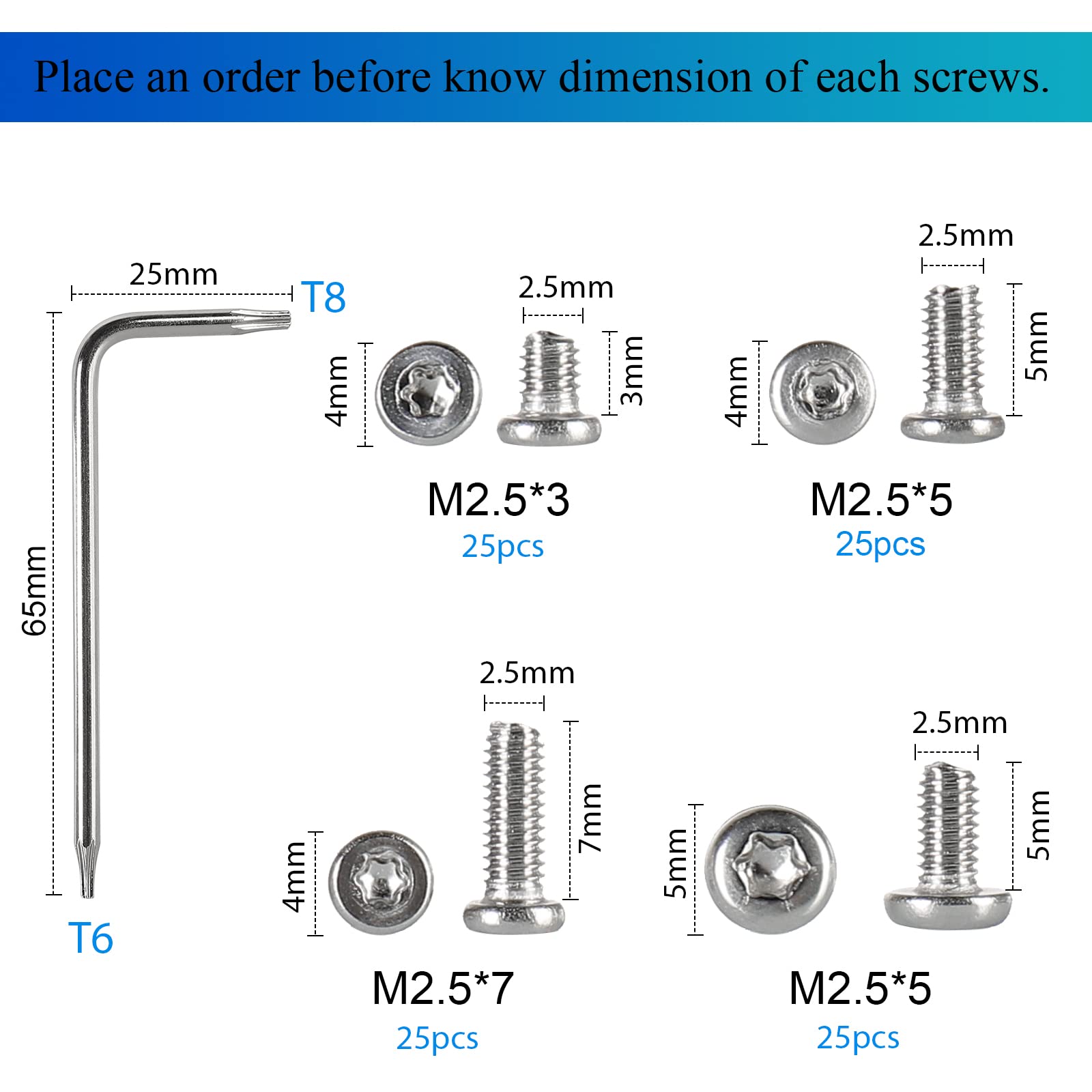 HanTof 100pcs Pocket blade knife handle screws,Knife Pocket Clip Screw,Tactical Survival Knife Screw,EDC folding knives hilt fasteners,shaft pivot pin rivets,M2.5 Machine Screws,Stainless Steel,4 Type