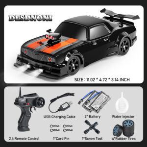 Remote Control Car RC Drift Car 1:16 Scale 4WD 18KM/H High Speed Model Vehicle 2.4GHz with LED Lights Spray Rubber Tire Racing Sport Toy Car for Adults Boys Girls Kids Gift 2Pcs Rechargeable Batteries