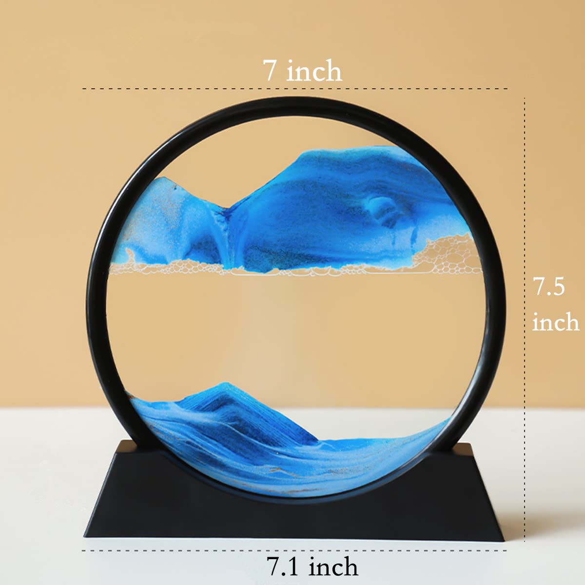 Arthink Moving Sand Art Picture in Motion Round Glass 3D Deep Sea Landscape, Dynamic Sand Art Sandscapes, Sensory Relaxing Desktop Table Decor Desk Decor Art Desk (7 inch, Blue)