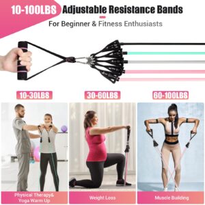 Resistance Bands with Handles for Women, 5 Level Exercise Bands Workout Bands for Physical Therapy, Yoga, Pilates, Door Anchor, Storage Pouch(colour)