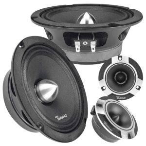 timpano 1500 watts bundle 2x 6.5 tpt-mr6-4 bullet midrange speaker 500 watts 4 ohm + 2x super tweeters tpt-st2 chrome for car audio systems (2 speakers, 2 tweeters)