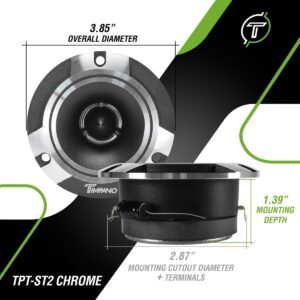 Timpano 1500 Watts Bundle 2X 6.5 TPT-MR6-4 Bullet Midrange Speaker 500 Watts 4 Ohm + 2X Super Tweeters TPT-ST2 Chrome for Car Audio Systems (2 Speakers, 2 tweeters)