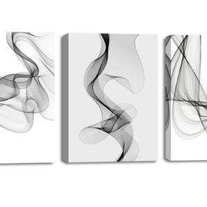 Black and White Abstract Line Wall Art Canvas Painting 3 piece Bathroom Room Decor Print Picture Modern Artwork Framed