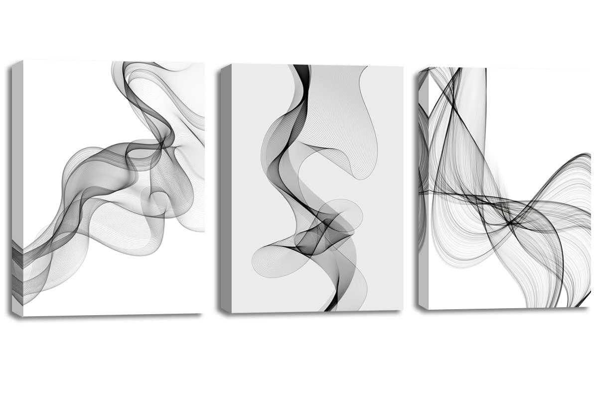 Black and White Abstract Line Wall Art Canvas Painting 3 piece Bathroom Room Decor Print Picture Modern Artwork Framed