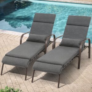 Pellebant Patio Chaise Lounge Chair with Cushion, Adjustable Lounge Chair with 5 Positions, Outdoor Recliners All Weather for Pool, Beach and Yard, 2 Pcs,Dark Grey