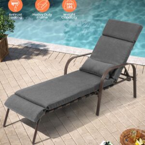 Pellebant Patio Chaise Lounge Chair with Cushion, Adjustable Lounge Chair with 5 Positions, Outdoor Recliners All Weather for Pool, Beach and Yard, 2 Pcs,Dark Grey