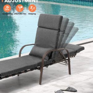 Pellebant Patio Chaise Lounge Chair with Cushion, Adjustable Lounge Chair with 5 Positions, Outdoor Recliners All Weather for Pool, Beach and Yard, 2 Pcs,Dark Grey