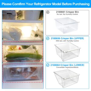 [2 Pack] Upgraded 2188656 Fridge Crisper Drawer (UPPER) & 2188664 Crisper Bin (LOWER) Replacement for Whirlpool Kenmore Refrigerator Drawers with Humidity Control,WP2188656 for Whirlpool Fridge Drawer