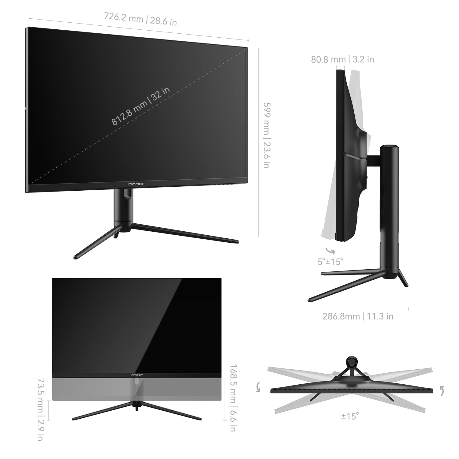 INNOCN 32C1U 32" 4K Gaming Monitor USB C IPS Display 95% DCI-P3 HDMI 2.0 Monitor 60Hz HDR400 1.07B+ Colors PC Monitor with Speakers, Height Adjustable, Narrow Bezels, Wall Mountable, Black