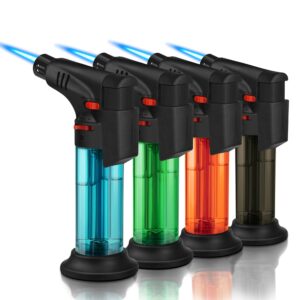 samniu 4 pack of torch lighter, jet flame, butane gas, mini refillable windproof lighters, for candle, fireplace, grill (gas not included)