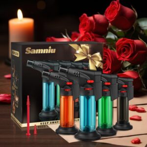 Samniu 4 Pack of Torch Lighter, Jet Flame, Butane gas, Mini Refillable Windproof Lighters, for candle, fireplace, grill (Gas not Included)