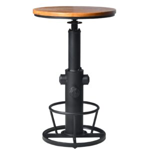 BOKKOLIK Vintage Bistro Table Height Adjustable 38.6-44.4inch Industrial Bar Table for Kitchen Dining Room Coffee House Pub Office Swivel Round Wooden Top for 2-3 People