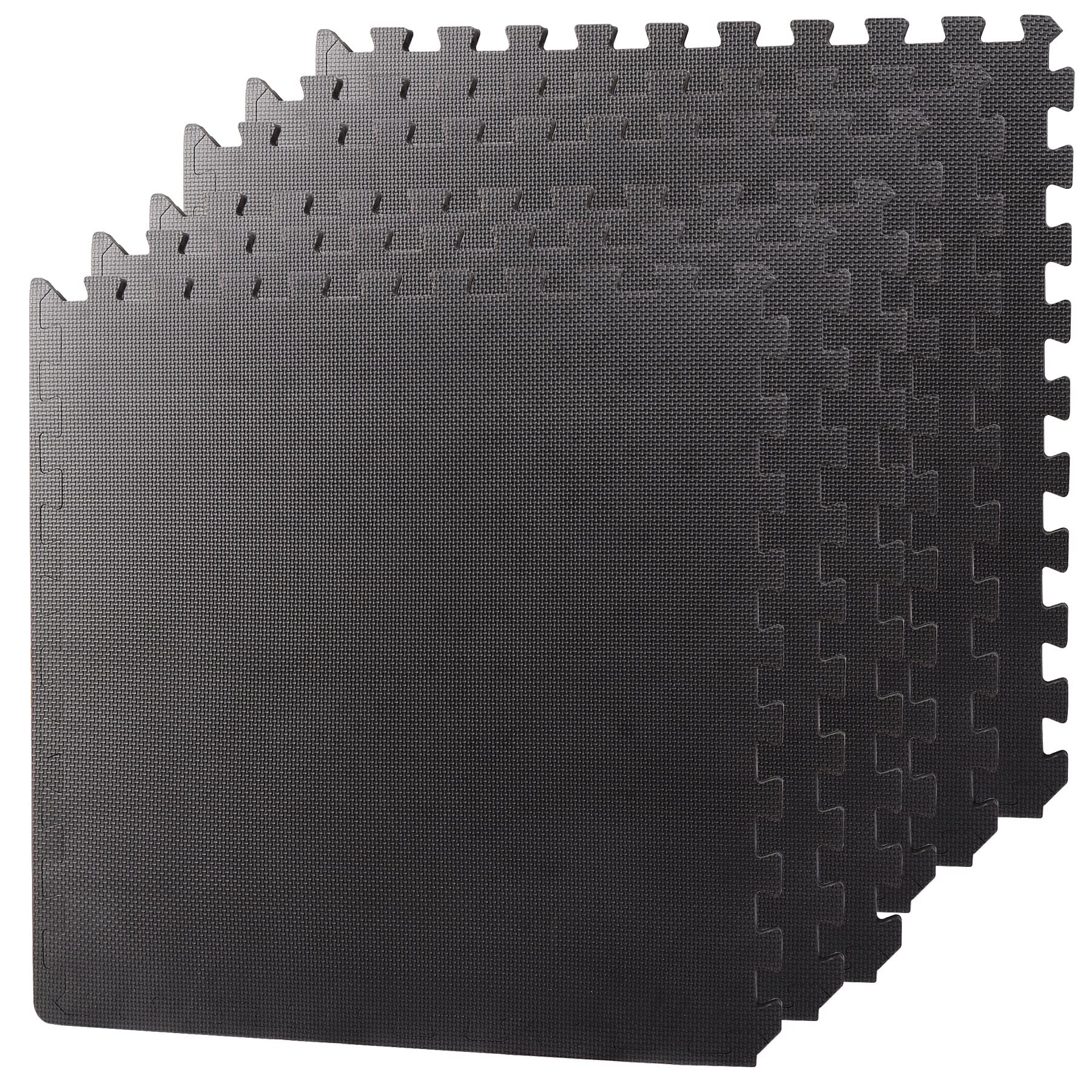 F2C 6 Pieces Puzzle Exercise Mat EVA Foam Interlocking Tiles with 12 End Borders for Gym Home Exercise Workout Floor Protecting Black