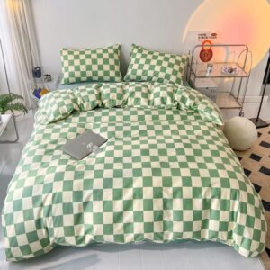 wellboo green white plaid comforter sets queen women men sage green checkerboard grid bedding comforters cotton boys girls modern grass green and white checkered geometric quilts luxury abstract bed