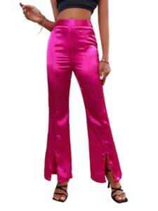 wdirara women's high rise wide leg split hem pants party club solid pants hot pink l