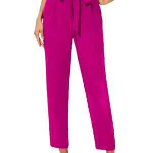 WDIRARA Women's Stretchy Plaid Print Pants Soft Skinny Regular Fashion Leggings Hot Pink Solid L