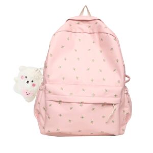 kakarin choyx kawaii backpack mori art floral backpack with pendant 16.1 inch aesthetic backpack cute backpack classic casual computer backpack (pink)