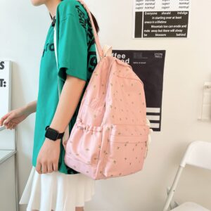 kakarin choyx Kawaii Backpack Mori Art Floral Backpack With Pendant 16.1 Inch Aesthetic Backpack Cute Backpack Classic Casual Computer Backpack (Pink)