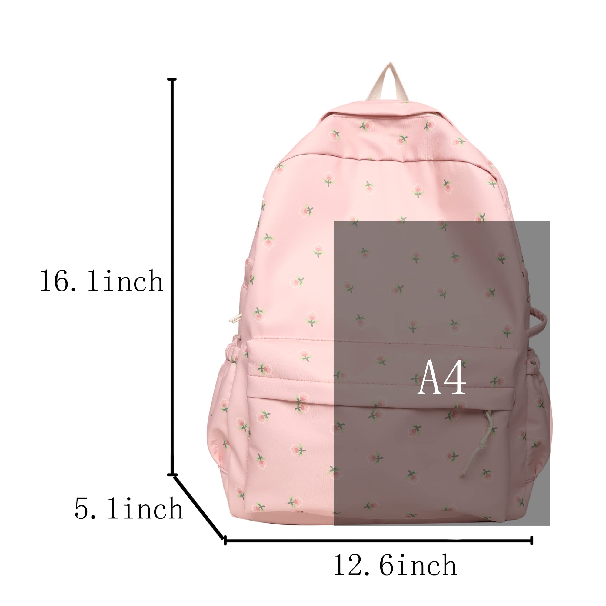 kakarin choyx Kawaii Backpack Mori Art Floral Backpack With Pendant 16.1 Inch Aesthetic Backpack Cute Backpack Classic Casual Computer Backpack (Pink)