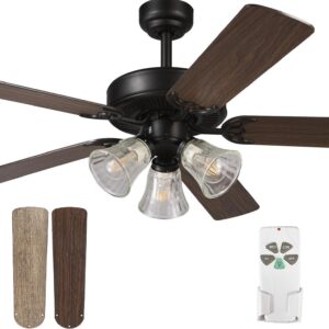 52 Inch Indoor Ceiling Fan with Light and Remote Control, Reversible Blades and Motor, 110V ETL Listed for Living Room, Dining Room, Bedroom, Basement, Kitchen