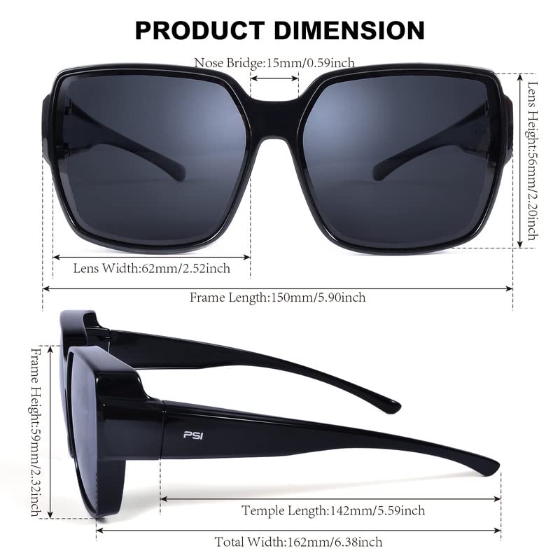 PSI Sunglasses Fit Over Glasses Polarized Sunglasses Large Big Sun Glasses 100% UV Protection for Women Men