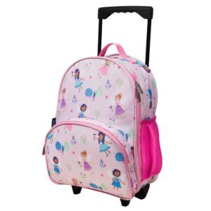 wildkin kids rolling luggage for boys and girls, carry-on luggage size is perfect for school and overnight travel, measures 16 x 12 x 6 inches (fairy garden)