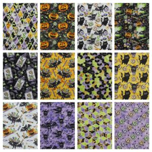 Chuanshui 12 PCS 17.5 x 10.5 inches (44 x 25 CM) 100% Cotton Craft Fabric Bundle for Patchwork 12 Different Pattern Pre-Cut Quilting Fabric Fat Eighths Square for DIY Craft Sewing (Halloween Pattern)