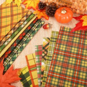 Whaline 30Pcs Cotton Autumn Fat Quarters Fabric 15 Design Fall Spice Plaids Fabric Squares 12 x 12 Inch Quilting Fabric Patchwork Precut Quilt Charm Squares for Harvest Thanksgiving DIY Crafts Sewing