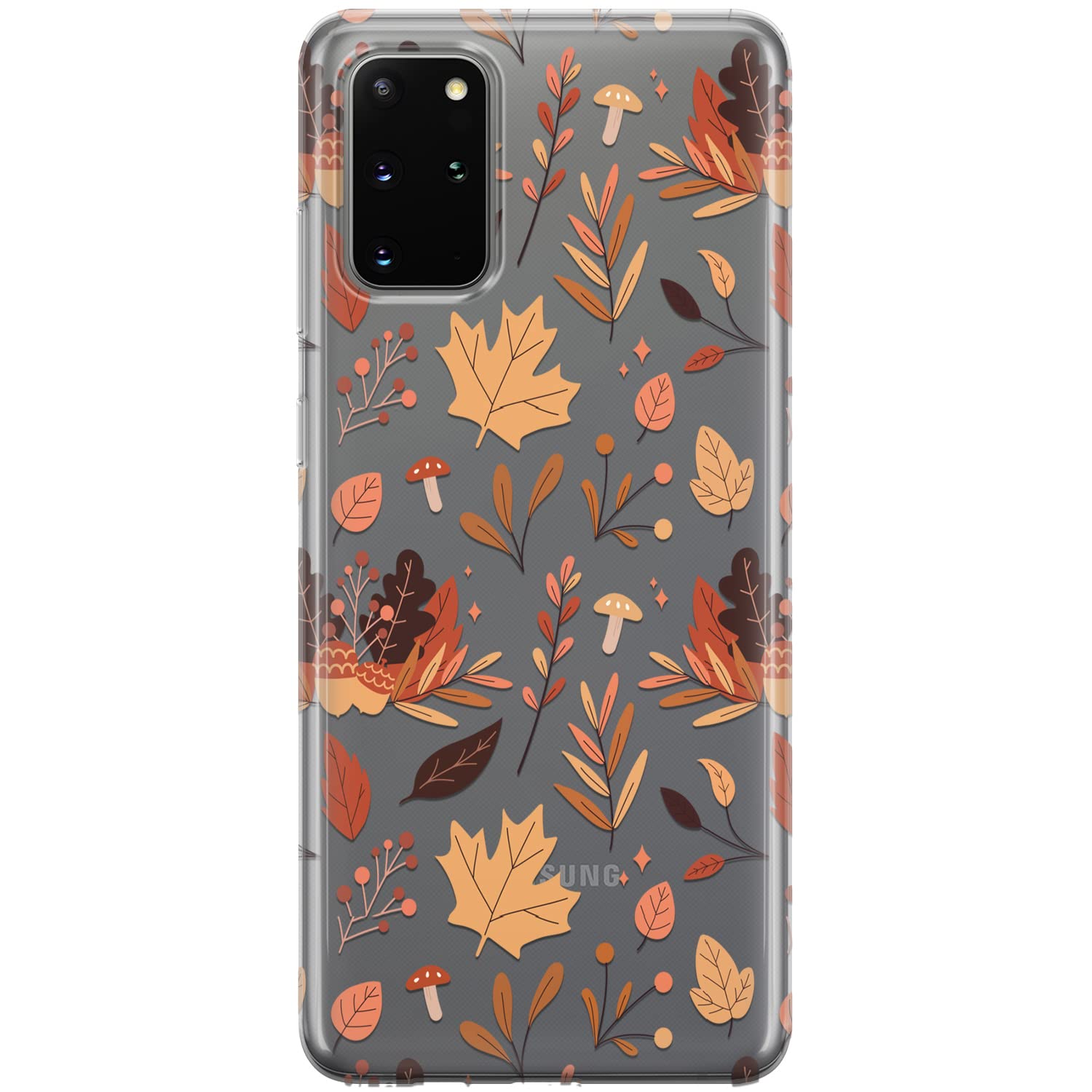 Cavka Phone Case Compatible with Samsung Galaxy A73 A72 5G A71 A54 A52 A42 A34 A32 A14 A11 Maple Oak Leaf Mushrooms Print Bumper Silicone Cute Clear Protective Shockproof Transparent Autumn Leaves