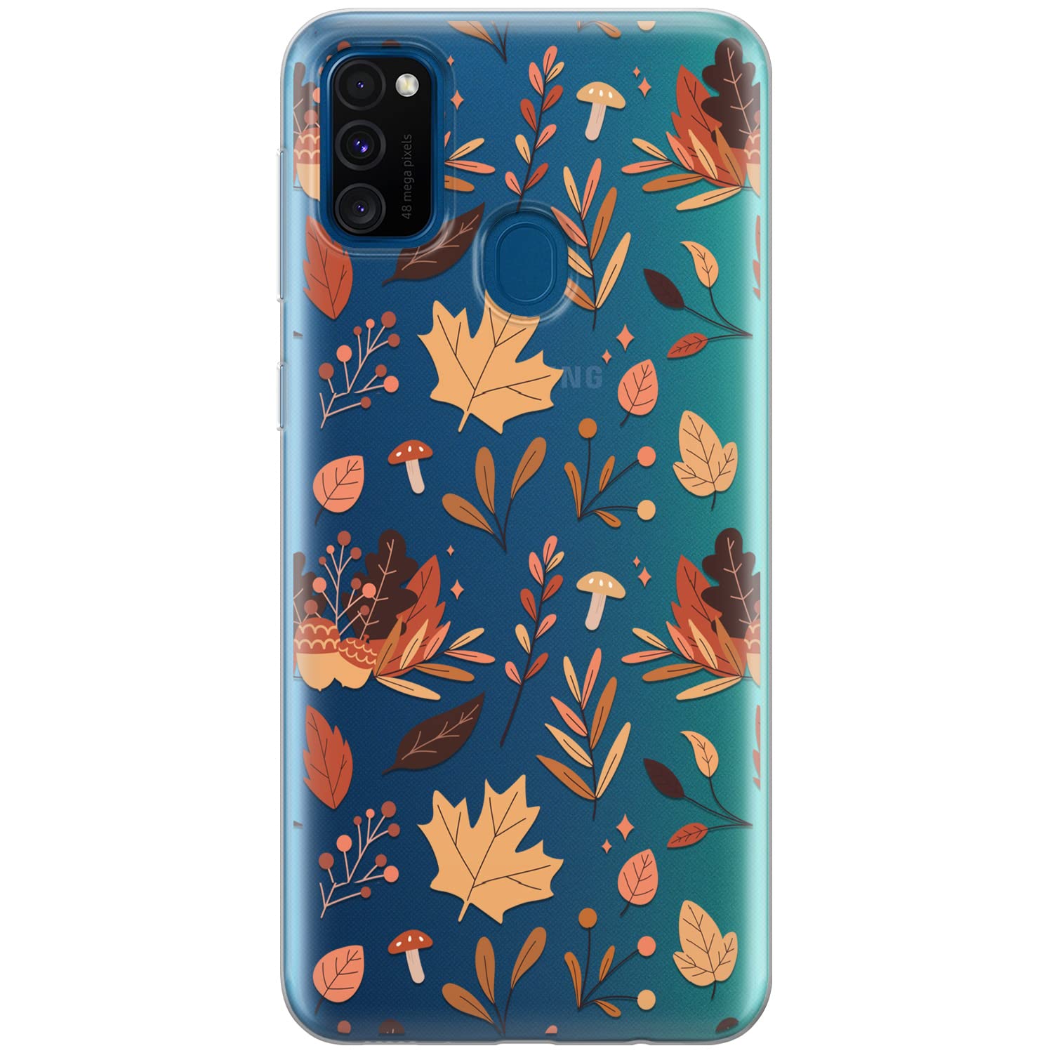 Cavka Phone Case Compatible with Samsung Galaxy A73 A72 5G A71 A54 A52 A42 A34 A32 A14 A11 Maple Oak Leaf Mushrooms Print Bumper Silicone Cute Clear Protective Shockproof Transparent Autumn Leaves