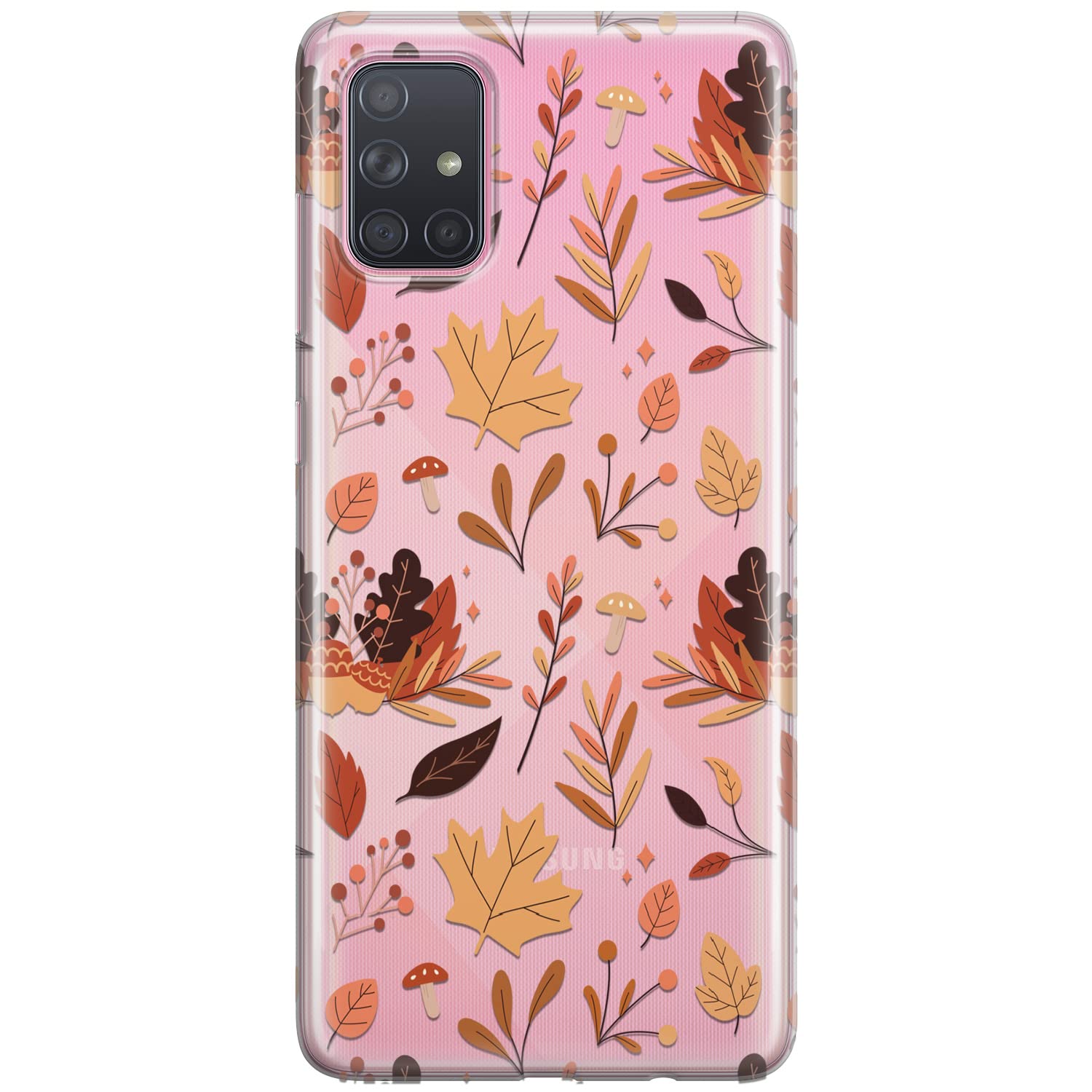 Cavka Phone Case Compatible with Samsung Galaxy A73 A72 5G A71 A54 A52 A42 A34 A32 A14 A11 Maple Oak Leaf Mushrooms Print Bumper Silicone Cute Clear Protective Shockproof Transparent Autumn Leaves