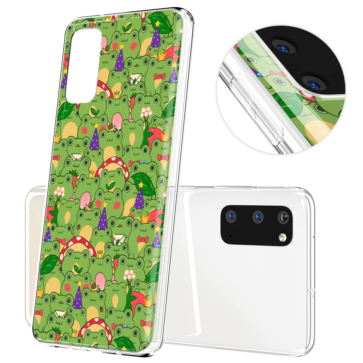 Cavka Phone Case Compatible with Samsung Galaxy A73 A72 5G A71 A54 A52 A42 A34 A32 A14 A11 TPU Bumper Froggies Adorable Shockproof Silicone Clear Durable Froggy Transparent Green Cute Kawaii Frogs