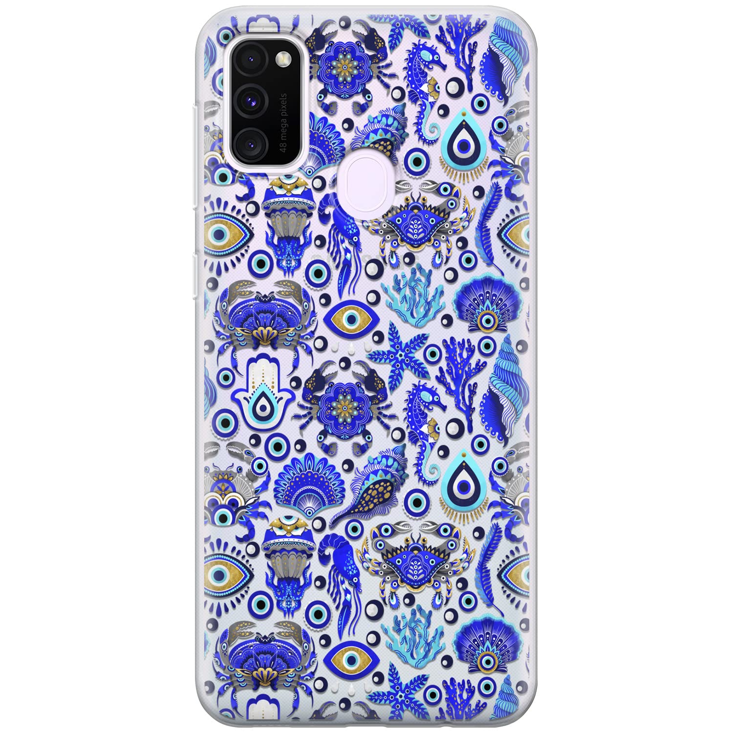 Cavka Phone Case Compatible with Samsung Galaxy A73 A72 5G A71 A54 A52 A42 A34 A32 A14 A11 Blue Evil Eye Bumper Silicone Beach Crab Aesthetic Boho Transparent Lightweight Clear Shockproof TPU Fancy