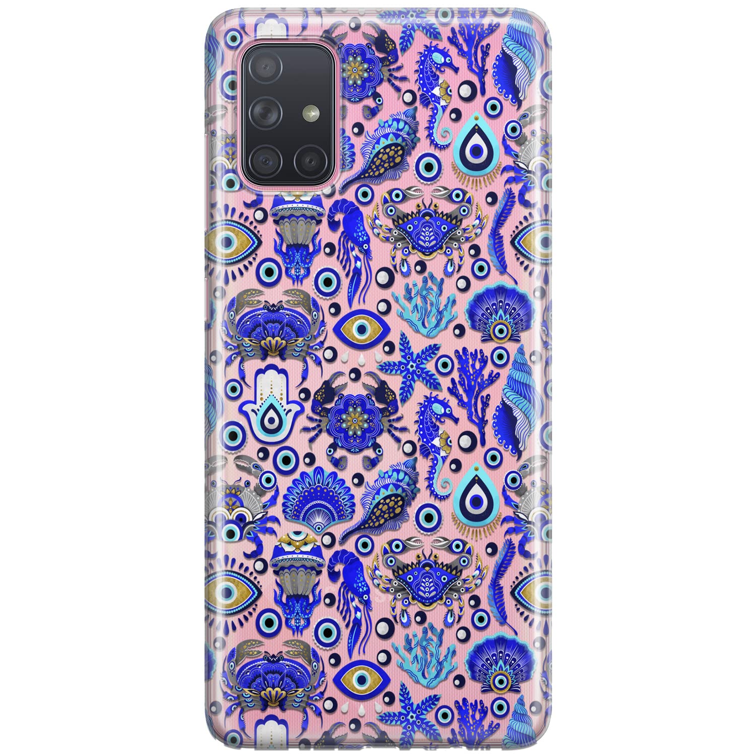 Cavka Phone Case Compatible with Samsung Galaxy A73 A72 5G A71 A54 A52 A42 A34 A32 A14 A11 Blue Evil Eye Bumper Silicone Beach Crab Aesthetic Boho Transparent Lightweight Clear Shockproof TPU Fancy