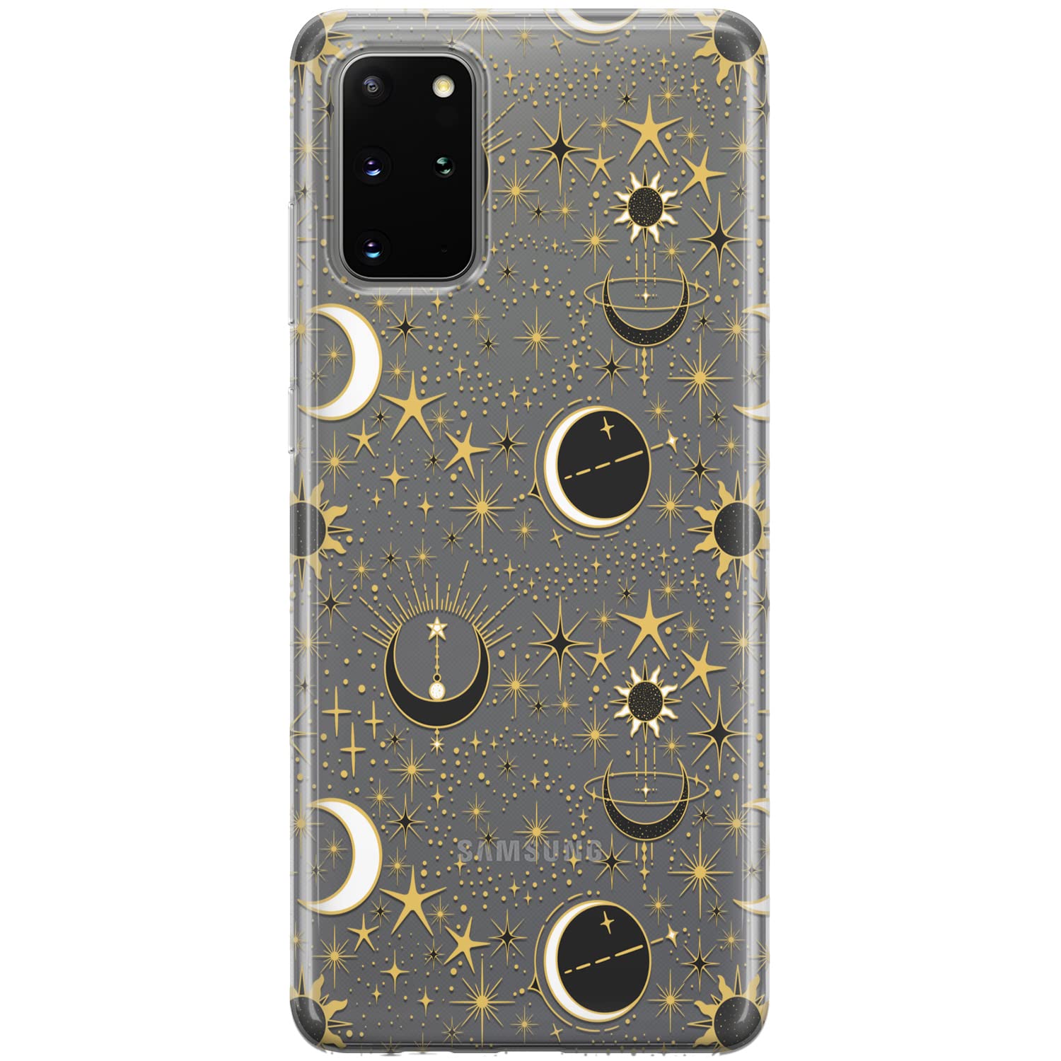 Cavka Phone Case Compatible with Samsung Galaxy A73 A72 5G A71 A54 A52 A42 A34 A32 A14 A11 Bumper Celestial Magic TPU Crescent Moon Protective Slim Aesthetic Lightweight Clear Space Stars Shockproof