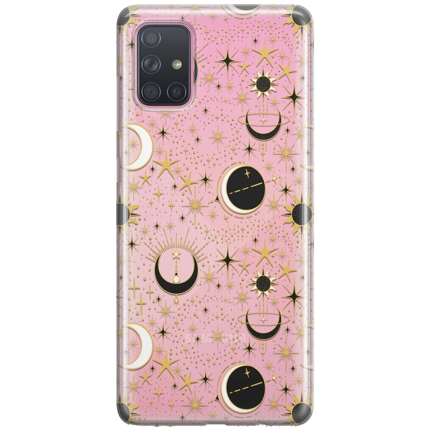 Cavka Phone Case Compatible with Samsung Galaxy A73 A72 5G A71 A54 A52 A42 A34 A32 A14 A11 Bumper Celestial Magic TPU Crescent Moon Protective Slim Aesthetic Lightweight Clear Space Stars Shockproof