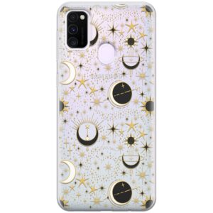 Cavka Phone Case Compatible with Samsung Galaxy A73 A72 5G A71 A54 A52 A42 A34 A32 A14 A11 Bumper Celestial Magic TPU Crescent Moon Protective Slim Aesthetic Lightweight Clear Space Stars Shockproof