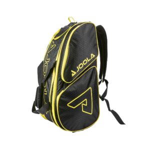 joola tour elite pro pickleball bag – backpack & duffle bag for paddles & pickleball accessories – thermal insulated pockets hold 4+ paddles - includes fence hook black/yellow