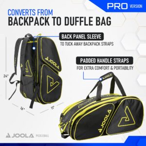 JOOLA Tour Elite Pro Pickleball Bag – Backpack & Duffle Bag for Paddles & Pickleball Accessories – Thermal Insulated Pockets Hold 4+ Paddles - Includes Fence Hook Black/Yellow