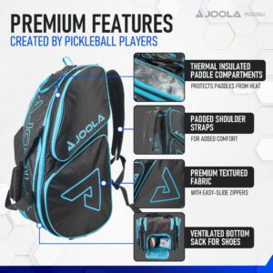 JOOLA Tour Elite Pickleball Bag – Backpack & Duffle Bag for Paddles & Pickleball Accessories – Thermal Insulated Pockets Hold 4+ Paddles - Includes Fence Hook Black/Light Blue