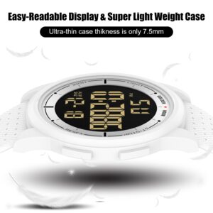 GOLDEN HOUR Ultra-Thin Minimalist Sports Waterproof Digital Watches Men with Wide-Angle Display Rubber Strap Wrist Watch for Men Women in White