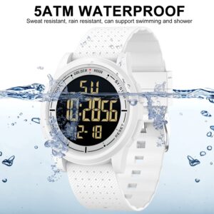 GOLDEN HOUR Ultra-Thin Minimalist Sports Waterproof Digital Watches Men with Wide-Angle Display Rubber Strap Wrist Watch for Men Women in White