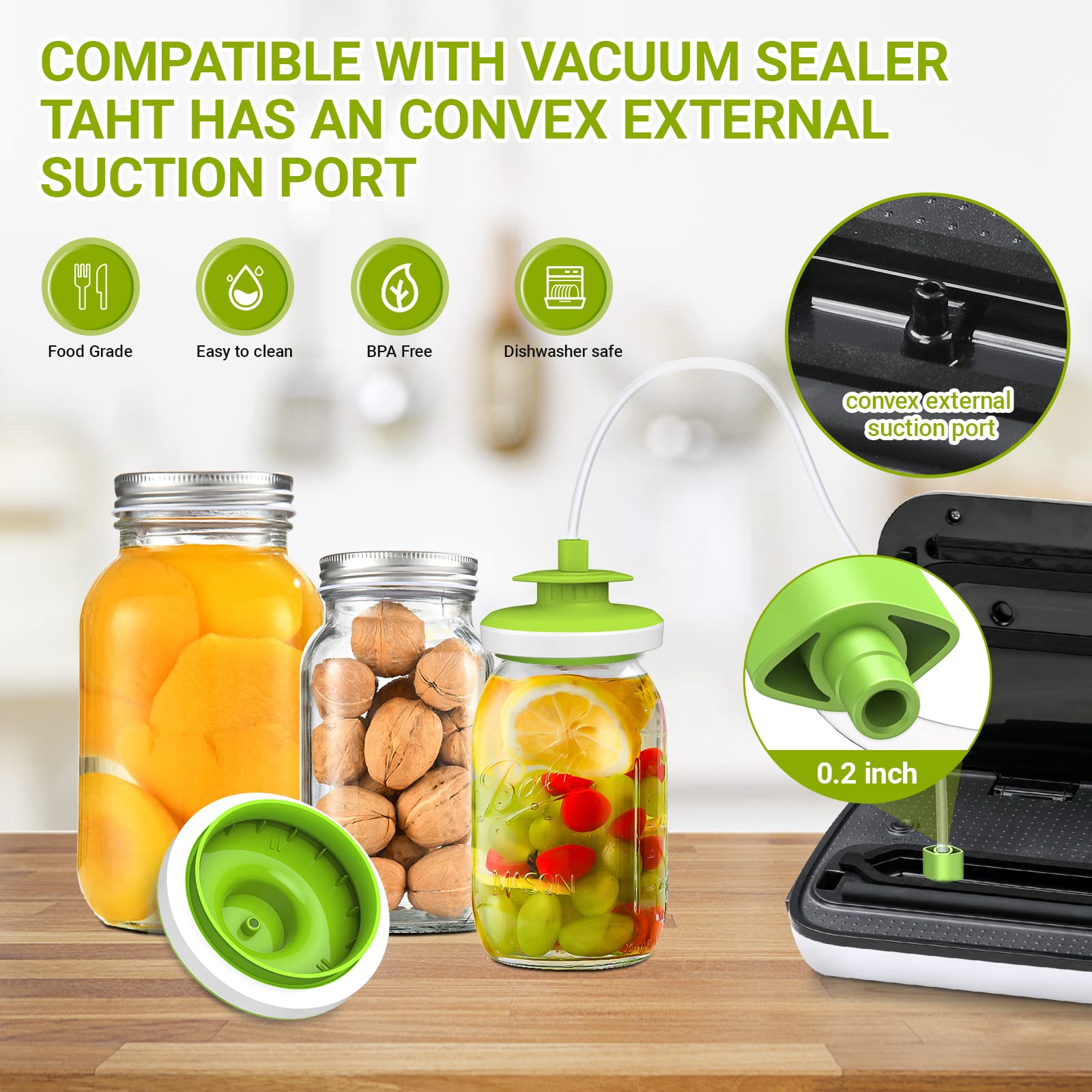 Mason Jar Vacuum Sealer for FoodSaver, Canning Jars Vacuum Sealer, Jar Sealer and Accessory Hose Kit for Wide&Regular Mouth Mason Jar, Fit for Most Vacuum Sealer