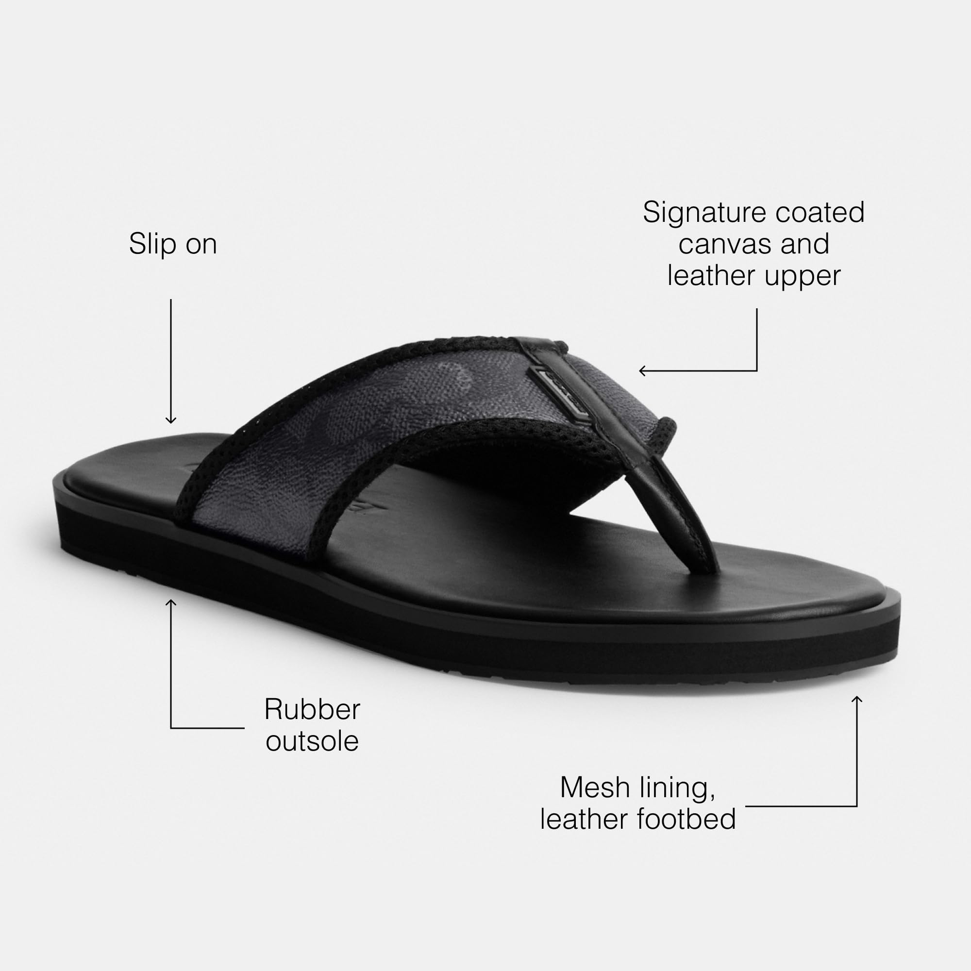 Coach Men's Signature Flip Flop, Charcoal/Black, 9